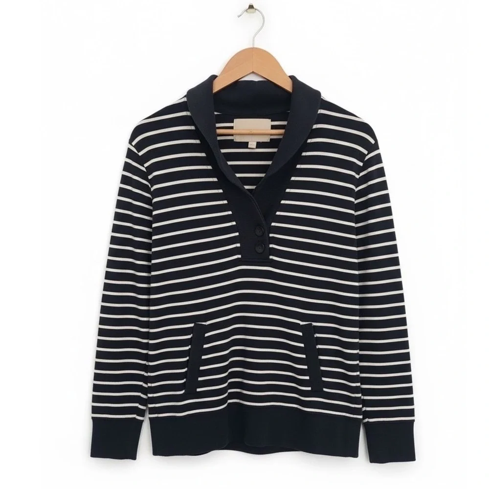 Banana Republic Shawl Collar Pullover Navy Striped L Women